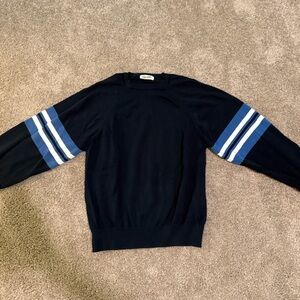 Women’s Navy Blue Sweater with Striped Sleeves